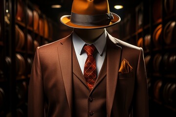 Dapper 1950s suit with a fedora hat, Generative AI. - obrazy, fototapety, plakaty