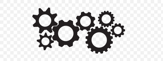 Vector illustration of various interconnecting gears and wheels on a transparent background