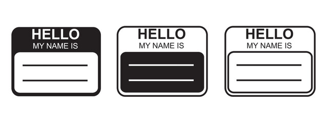 Vector design of a "Hello, my name is" label with copyspace isolated on a white background