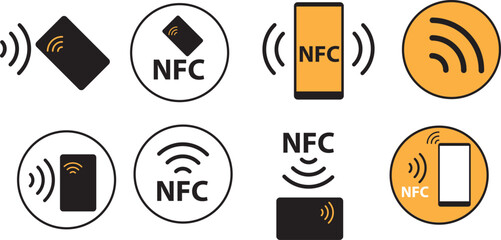 Vector design of NFC wireless payments icons isolated on a white background
