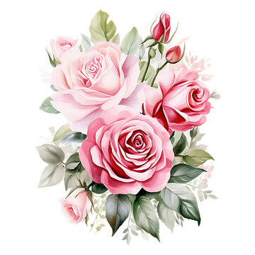 Collection of watercolor rose flower bouquet Illustration for design card, postcard, textile, flyer
