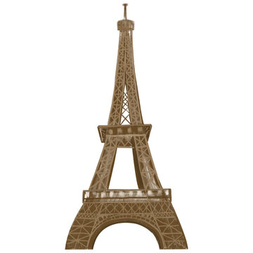 Hand drawn eiffel tower isolated on white background. Drawing of a French landmark, symbol of Paris, architecture, Paris exterior for travel guides