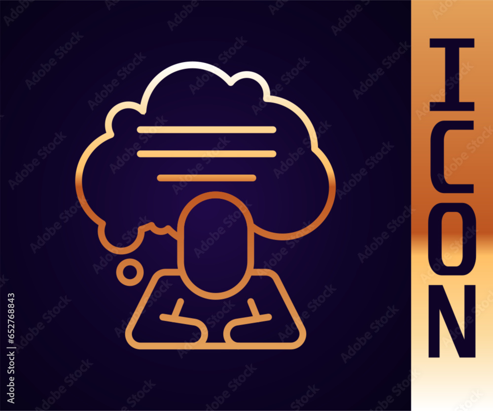Poster gold line speech bubble chat icon isolated on black background. message icon. communication or comme