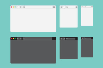 Vector illustration pack of blank website page tabs on a dark mint color background