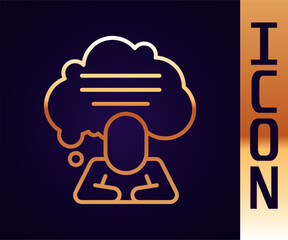 Gold line Speech bubble chat icon isolated on black background. Message icon. Communication or comment chat symbol. Vector