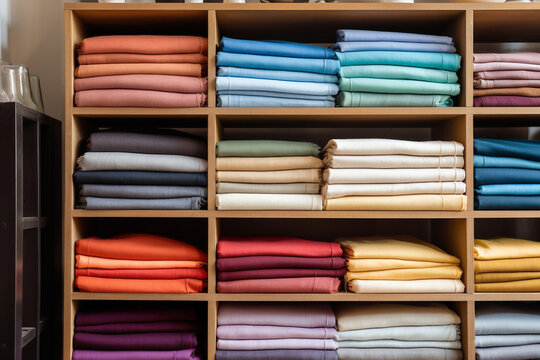 Fashion design market shop pile textile store stack colorful fabric clothes cotton