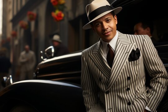 Zoot suit emblematic of 1940s jazz culture, Generative AI