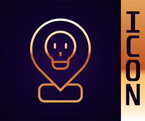 Gold line Radioactive in location icon isolated on black background. Radioactive toxic symbol. Radiation Hazard sign. Vector