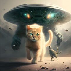 cats are aliens wallpaper illustration 