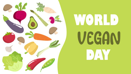 World Vegan Day Vector Illustration. World Vegan Day text for cards, stickers, banners and posters.