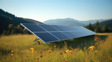 Solar panels on beautiful landscape with clear light blue sky background, Beautiful natural day light.