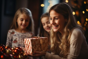 Obraz na płótnie Canvas family sharing Christmas gifts
