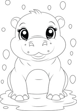 Coloring page a baby hippo is playing in the water
