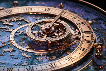 Fototapeta na wymiar violet astronomical clock,Fantasy clock concept illustration, mechanical clock concept illustration, time concept