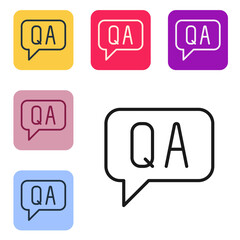 Black line Speech bubbles with Question and Answer icon isolated on white background. Q and A symbol. FAQ sign. Chat speech bubble and chart. Set icons in color square buttons. Vector