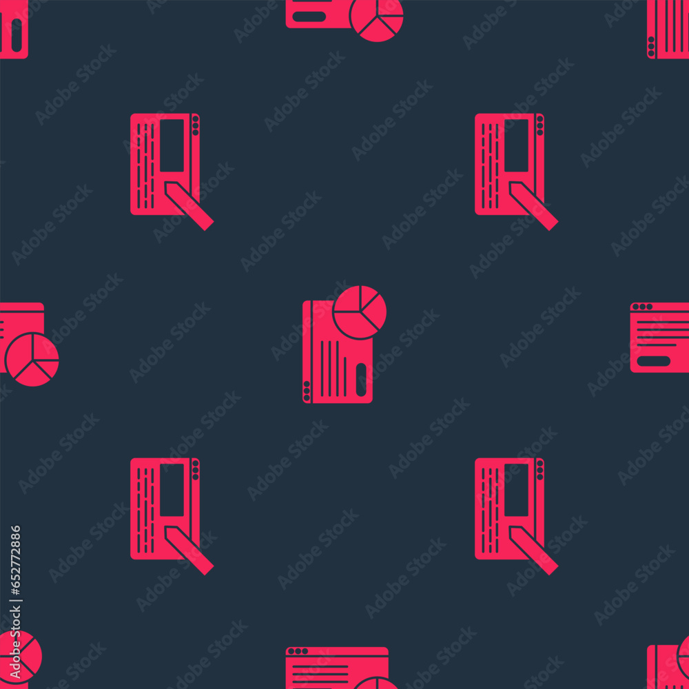 Poster set ui or ux design and website statistic on seamless pattern. vector