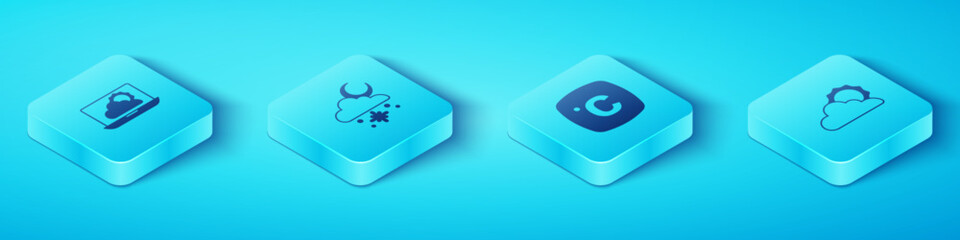 Set Isometric Weather forecast, Cloud with snow and sun, Sun cloud weather and Celsius icon. Vector