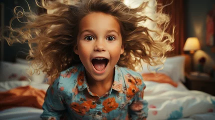Poster Freudige Kinderaktivität im Schlafzimmer © PhotoArtBC