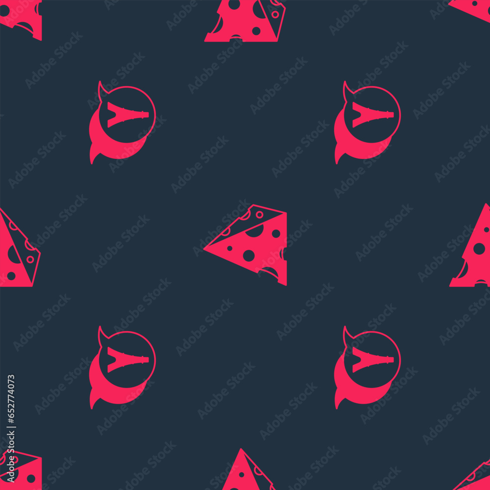 Poster set eiffel tower and cheese on seamless pattern. vector