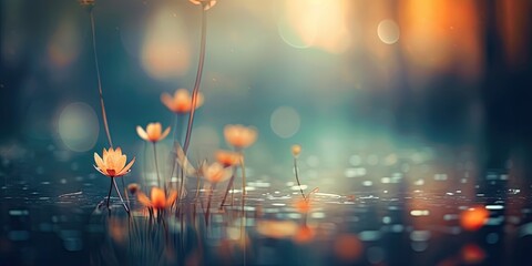 Enchanted forest at sunrise. Mystical journey through nature beauty. Vintage fairytale woods. Dreamy landscape with mysterious fog. Sunlight filters through mist and trees