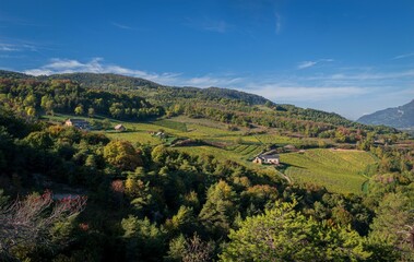 Idyllic view of Apremont, Savoie, France, with lush vineyards stretching out in the background