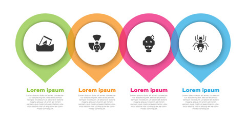 Set Radioactive waste in barrel, Man poisoning and Poisonous spider. Business infographic template. Vector