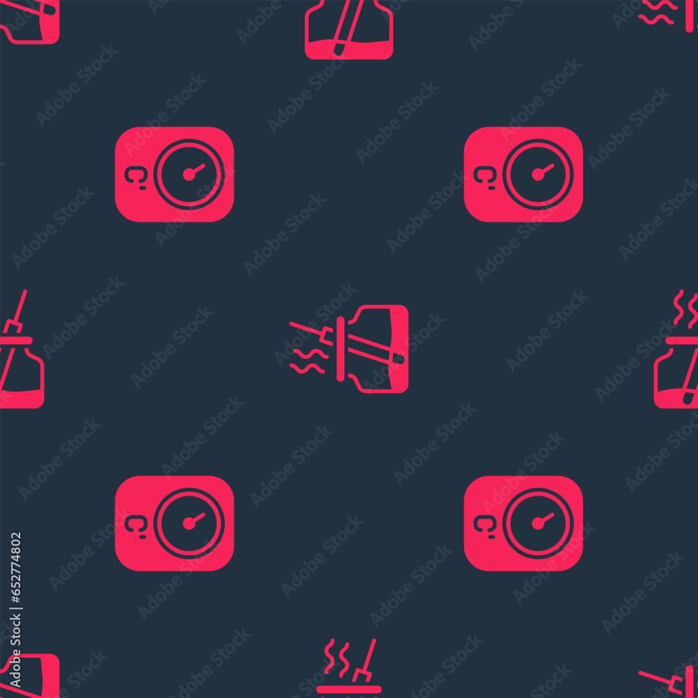 Poster set sauna thermometer and aroma diffuser on seamless pattern. vector