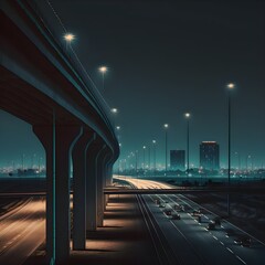 elevated highway in the distance night time realistic photograph 4K 