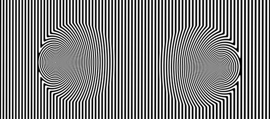 Illustration of an optical illusion black and white background with two spinning circles - obrazy, fototapety, plakaty