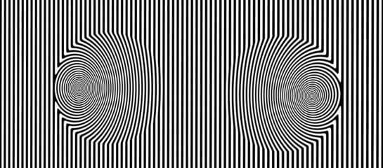 Illustration of an optical illusion black and white background with two spinning circles © Iain Hall/Wirestock Creators