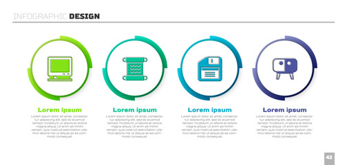 Set Retro tv, Papyrus scroll, Floppy disk and TV table stand. Business infographic template. Vector