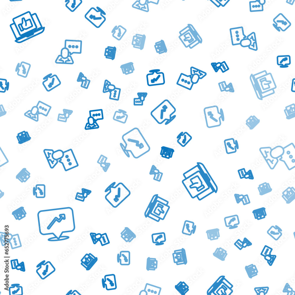 Poster set line graph, schedule, chart, hand like and speech bubble chat on seamless pattern. vector