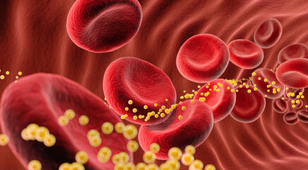 blood cell with cholesterol, 3d illustration. - obrazy, fototapety, plakaty