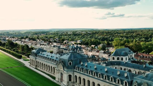  Chateau de Chantilly ( Chantilly Castle ), Oise, Picardie, France.Drone chot 4k