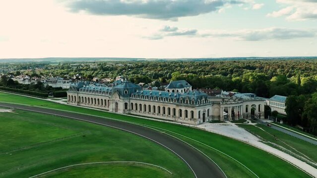  Chateau de Chantilly ( Chantilly Castle ), Oise, Picardie, France.Drone chot 4k