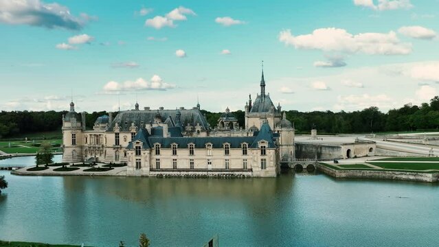  Chateau de Chantilly ( Chantilly Castle ), Oise, Picardie, France.Drone chot 4k