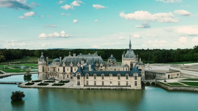  Chateau de Chantilly ( Chantilly Castle ), Oise, Picardie, France.Drone chot 4k