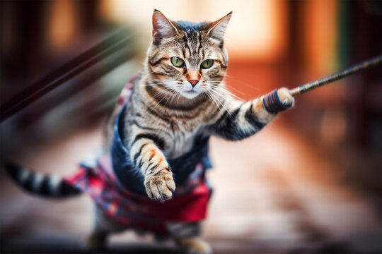 a samurai style cat