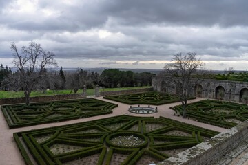Gardens in San Lorenzo del Escorial on a cloudy day at dusk. Madrid.Spain.