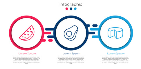 Set line Watermelon, Avocado fruit and Cheese. Business infographic template. Vector