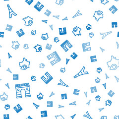 Set line Triumphal Arch, Eiffel tower and Map of France on seamless pattern. Vector