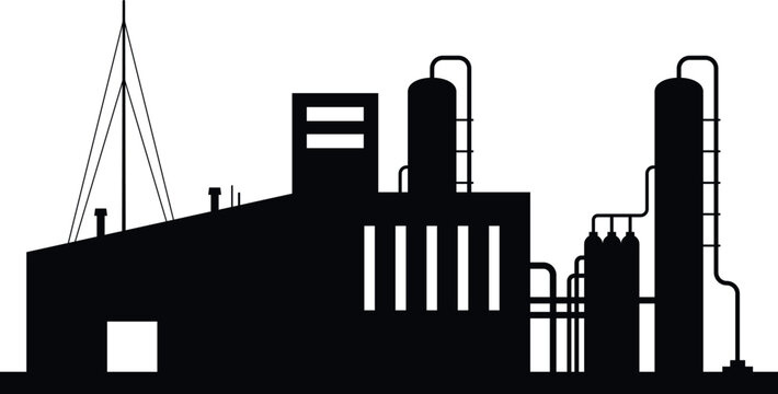 recommend clip art: Factory industrial building facade silhouette minimal black icon vector flat illustration