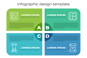 Set line Old hourglass, Online psychological counseling, Psychology book and Solution problem psychology. Business infographic template. Vector