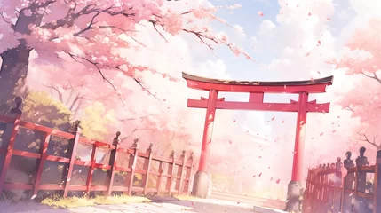 Tuinposter 鳥居と桜 © ken