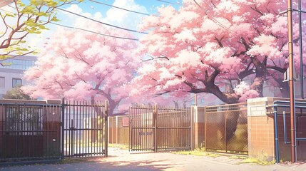 校門と桜