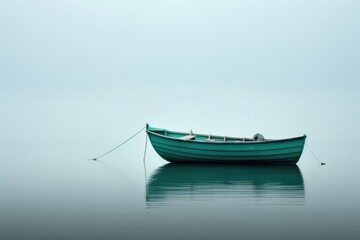 Fototapeta premium Gray and Teal Boat Minimalism in a negative artistic space. Visual abstract metaphor. Geometric shapes with gradients.