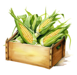 Watercolor illustration, corn harvest. Generative AI, png