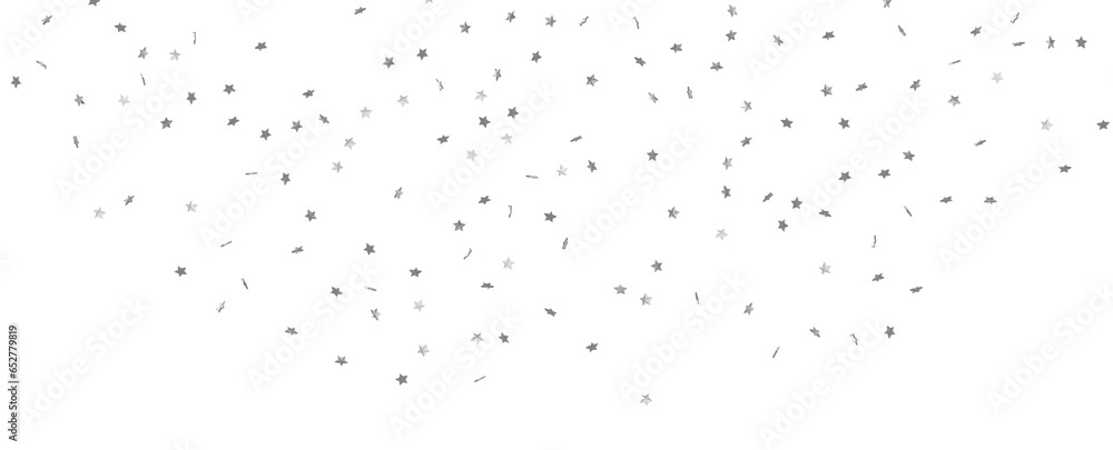 Poster sparkles silver stars on white background with text place- image