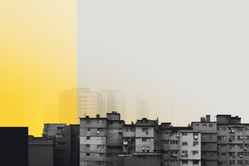 Gray and Yellow City Minimalism in a negative artistic space. Visual abstract metaphor. Geometric shapes with gradients.