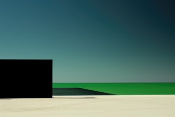 Green and Black Beach Minimalism in a negative artistic space. Visual abstract metaphor. Geometric shapes with gradients.